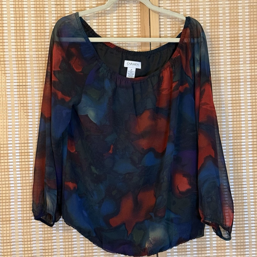Carmen Marc Valvo Womens M Abstract Print Long Sleeve Top Lagenlook Fairycore